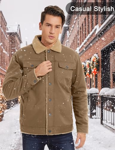 CRYSULLY Men's Winter Work Jacket Cotton Shell Fleece Lined Warm Casual Cargo Coat Outdoor Utility Jackets for Men3