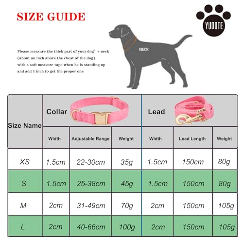 YUDOTE Hundehalsband und Leine Set Klein, Weiche Reizfreie Cord-Halsband-Leine Passende Combo für Den Täglichen Spaziergang, Rosa
