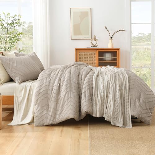 Image of Litanika Boho King Comforter Set, 3 Pcs Khaki Lightweight Bedding Set