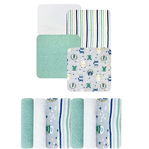 Image of MODERN BABY Washcloths Set for Baby Boys 8 Pack Soft Reusable Wash Clothes Face Towels for Newborns Babies & Toddlers, Green Safari