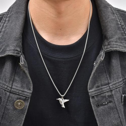 Collier colibri argenté pour homme avec chaîne maille boîte robuste