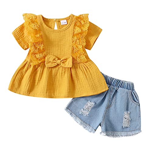 Toddler Girl Clothes,Baby Infant Little Girl Outfits Ruffle Shirt+Short Jeans Pants Summer Girls Clothing 2Pcs