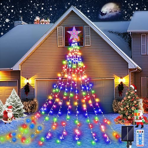 JIMACRO Outdoor Christmas Light, 2 m x 9 Branch Solar String Lights Christmas Tree with Star