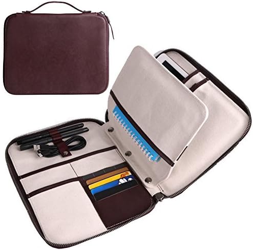 AYOUYA Executive Genuine Leather Professional Padfolio Portfolio Binder Organizer, Business Case File Holder, Zippered Closure for iPad Mini