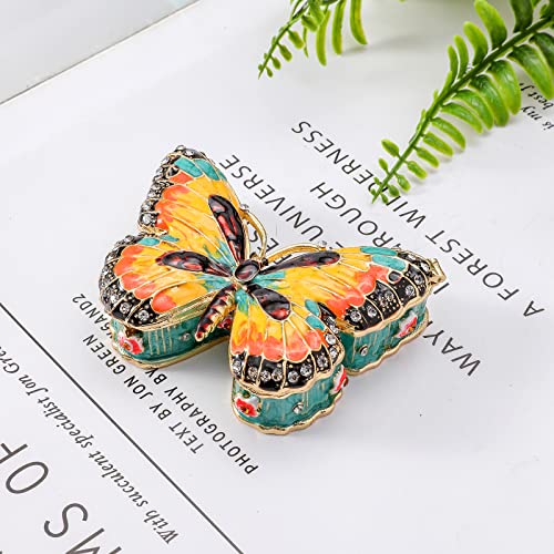 Ingbear Yellow Butterfly Figurine Hinged Trinket Boxes, Unique Gift For Mother's Day, Hand-Plated Enameled Jewelry Box, Animals Ornaments For Home Decor. #TOP3