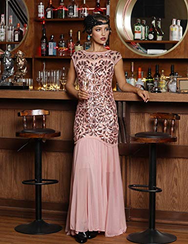 Image of PrettyGuide Women 's 1920s Black Sequin Gatsby Maxi Long Evening Prom Dress