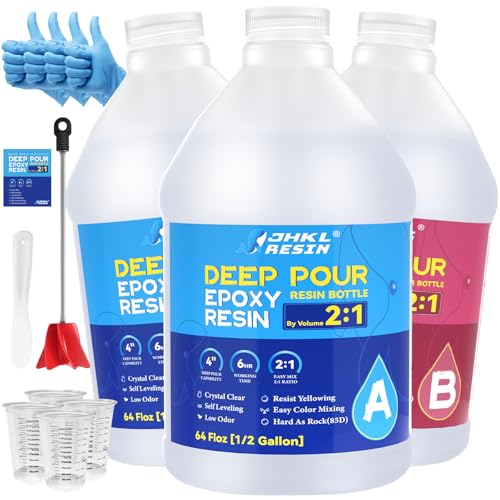 JHKL Epoxy Deep Pour Epoxy Resin Kit 2 to 4 Inch Depth 2:1 Epoxy (1.5Gal)