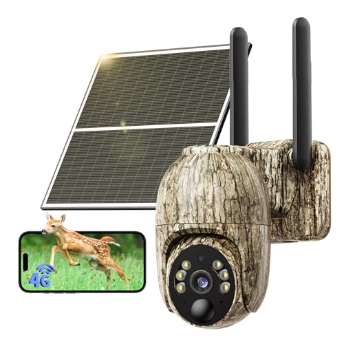NUASI 4G Camara Vigilancia Exterior con Tarjeta SIM, 2K 360° Inalámbrico Solar Cámara con 30M Visión Nocturna Color, Detección de Movimiento, Audio Bidireccional, IP66 Impermeable