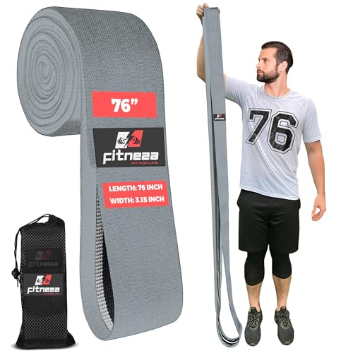 FITNEZA 76 Inch Premium Extended Length Fabric Resistance Bands for Working Out 3 Wide Non-Slip Extra Long No Pinching & Snapping Exercise Workout Fitness Stretch Band for Pilates (Gray)