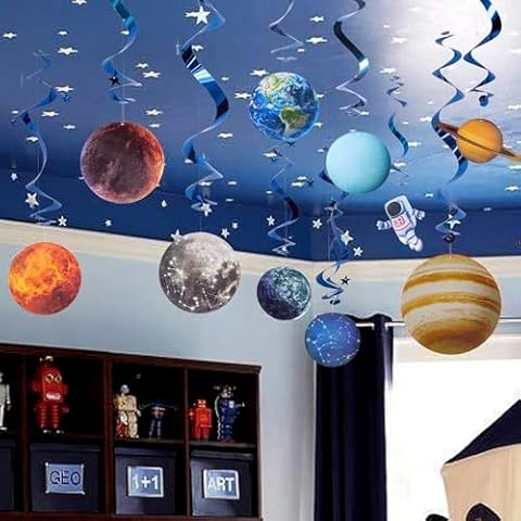 Easy Joy Solar System Hanging Swirl 12 Pieces Decorations Outer Space Party Planets Supplies Space Decorations Space Party Star Wars Decorations Galaxy Room Decor Space Room Decor Cover