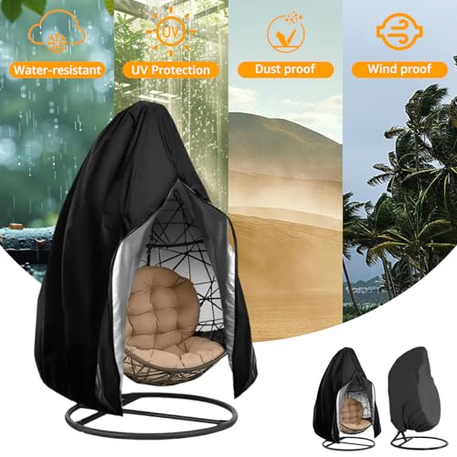 LOPYXBR Hängesessel Abdeckung groß, Wasserdicht Hängesessel Schutzhülle, Schwingsessel Schutzhülle Abdeckhauben, 210D Oxford-Stoff Abdeckplane mit Reißverschluss Kordelzug, 190 x 115 cm, Schwarz