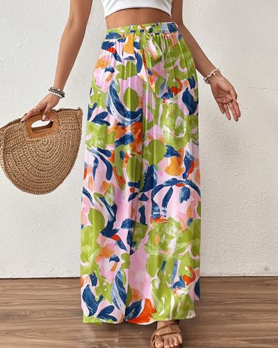 Image of Bsubseach Women Wide Leg Pants Floral Flowy Palazzo Pants