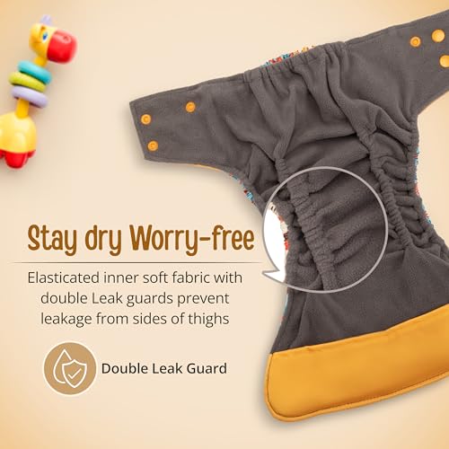 Image of LuvLap Reusable Baby Cloth Diaper, Double Leak Guard, High Absorption, Quick dry, Stain-Proof Comfort & Protection, 3m+, adjustable waist & height with snap buttons, Absorbent insert, blue stars