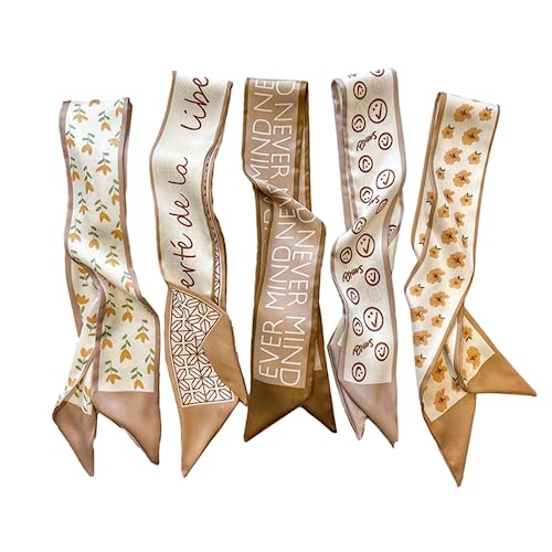 QTMY 5 Pack Purse Scarf for Bags Silk Head Scarf for Hair Handbag Women Scarfs Band Hair Neck Scarves Fashion Gifts,01