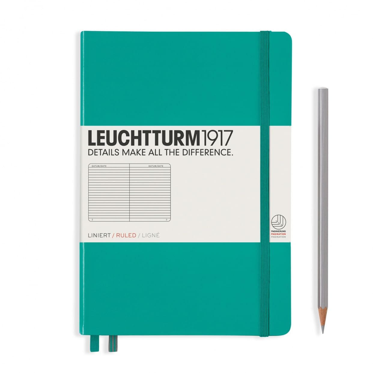 LEUCHTTURM1917 Medium A5 Ruled Hardcover Notebook (Emerald) - 249 Numbered Pages