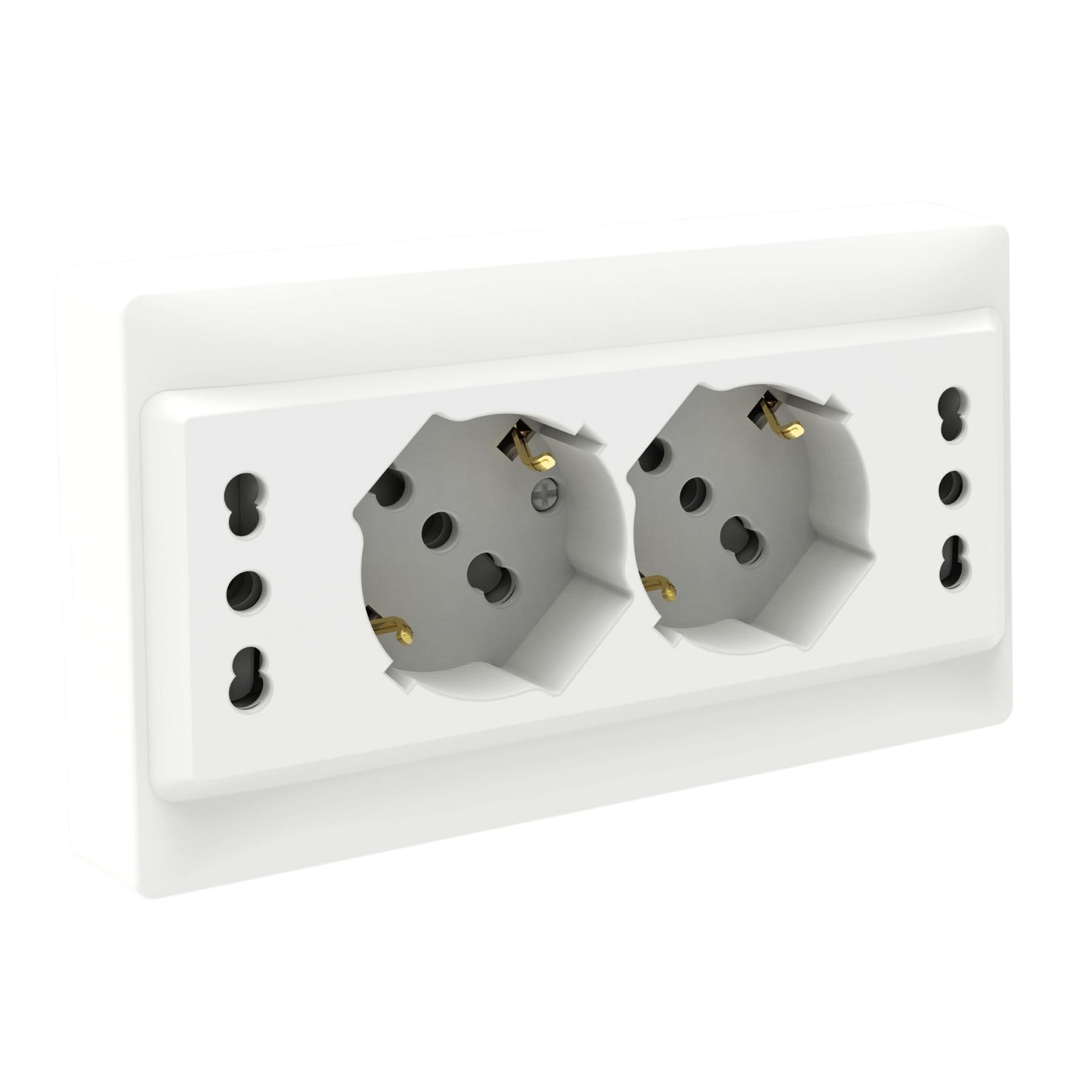 4 Pezzi Multipresa Da Incasso Scatola 503 Bianco Lucido, 2 Prese Schuko Universale P40 + 2 Prese Bipasso Italiano 10/16A, Solo 140X80X23mm