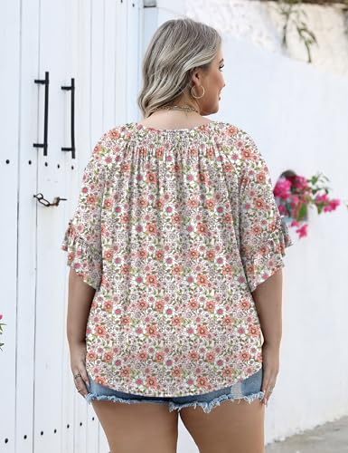 Image of Micoson Womens Plus Size Tops 3 /4 Ruffle Sleeve Crewneck Pleated Shirts