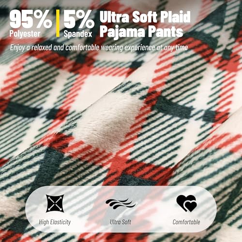 Mens Fleece Pajama Pants Ultra Soft Plaid Lounge Sleep Bottoms with Pockets and Button Fly2