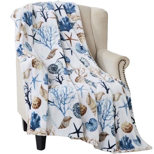 Ocean Life Coastal Throw Blanket: Soft Plush Velvet...