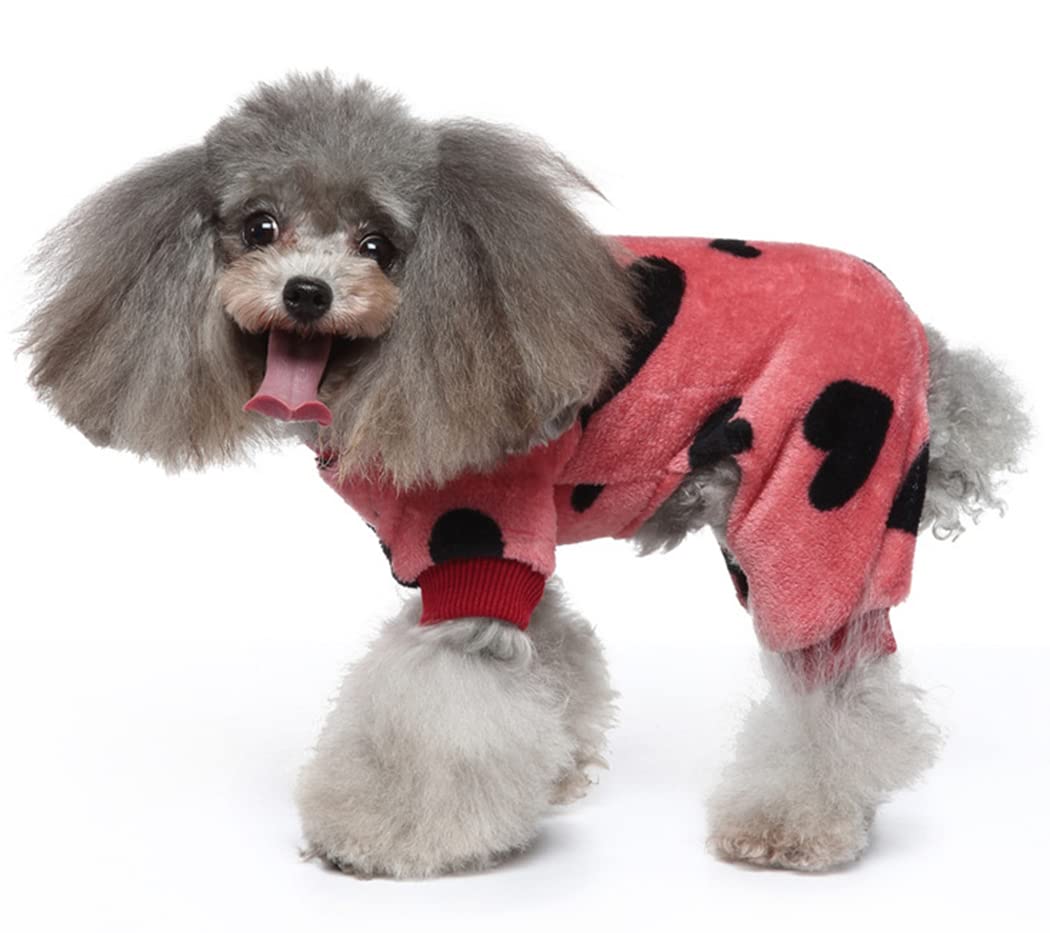XIAOYU Winter Warm Dog Pajamas Dog Jumpsuit 4 Legs Pet Apparel Cat Onesie Pjs for Small Dog Cat Apparel Outfits Red, M - Image 3