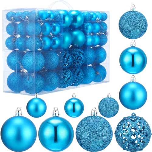 Yunsailing 100 Pcs Christmas Ball Ornaments Decorative Hanging Baubles Set Xmas Balls Seasonal Decorative Pendants for Christmas Tree Holiday Wedding Party Decorations(Lake Blue)
