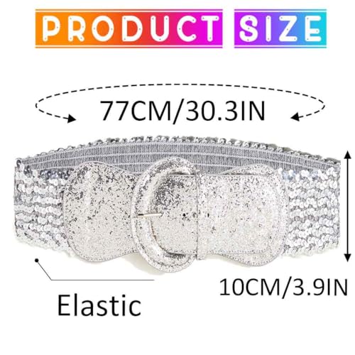 COSYDAYS Sequin Wide Corset Belt Silver Elastic Dress Belts Fashion Stretchy Waistband Accessories for Women4