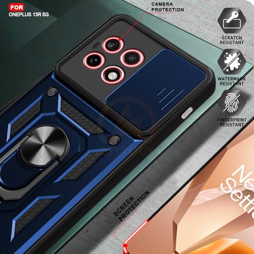 Image of Armor Bumper Back Cover Case for Oneplus 13R 5G Rotating Camera Cover, Ring Holder & Kickstand | Heavy Duty & 360 Degree Protection Oneplus 13R 5G Back Cover (Blue)