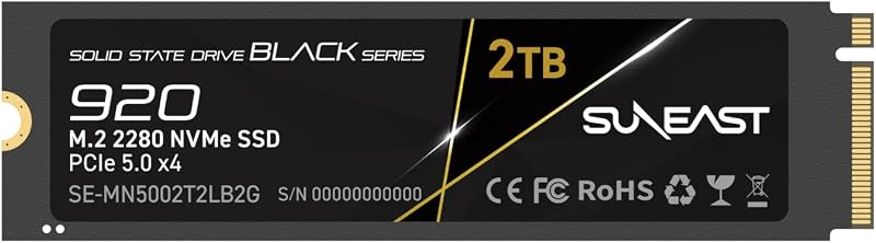 SSD serie negra de 2 TB Gen5, PCIe 5.0x4 NVMe M.2 2280 | Unidad de estado sólido de hasta 14 800 MB/s de lectura, 12 800 MB/s de escritura para estaciones de trabajo de computación, juegos y IA de alto rendimiento