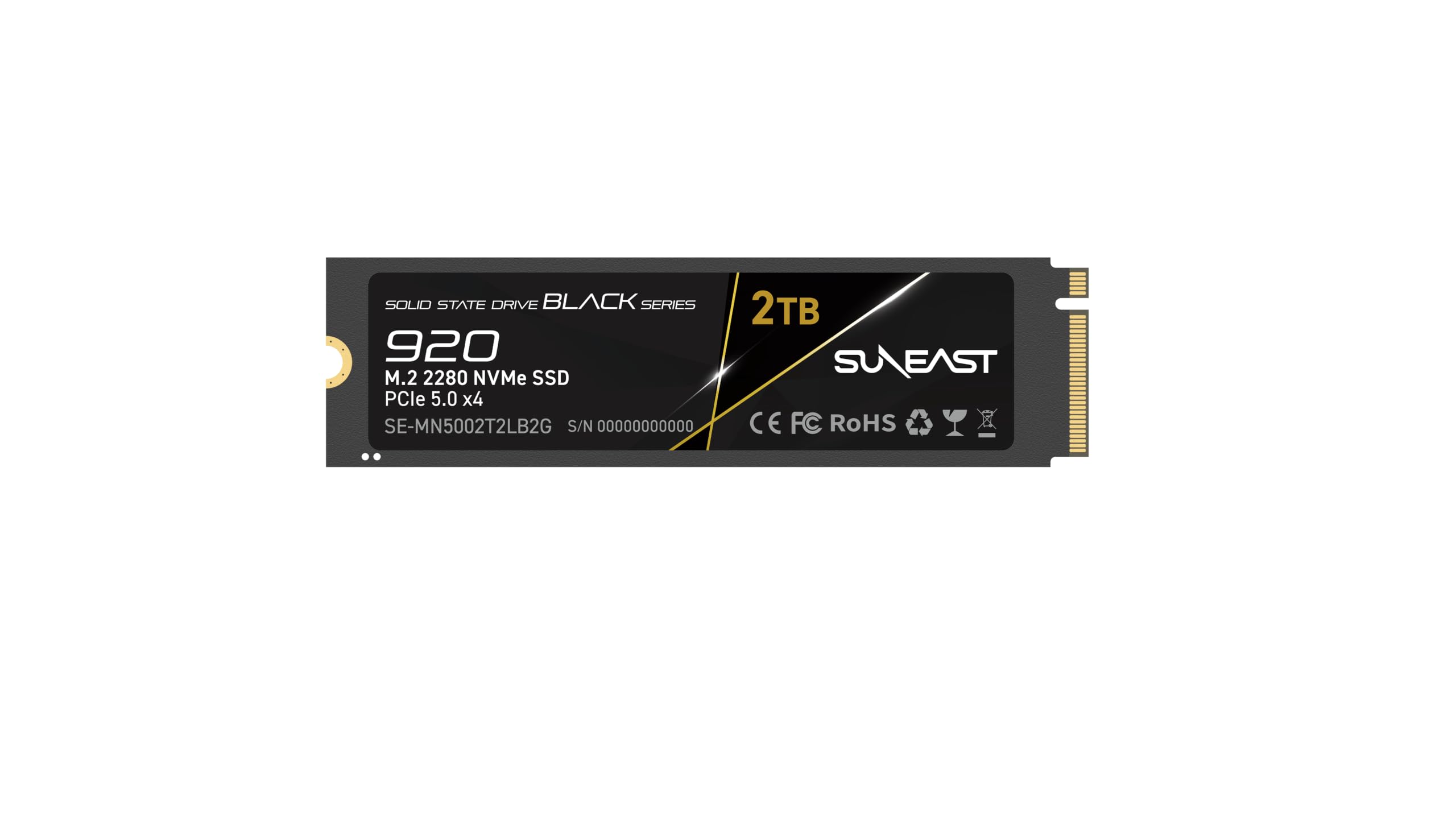 SUNEAST Black Series SSD, 2To, PCIe 5.0x4 M.2 2280 NVMe, Lecture : 14,800 Mo/s, Écriture : 12,800 Mo/s, pour l'informatique haute performance, le gaming et les stations de travail pour IA