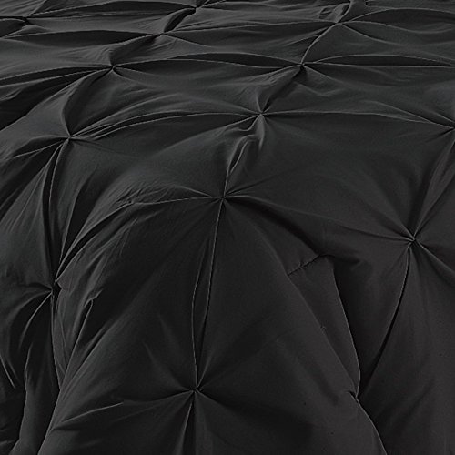 Comfy Bedding 3-Piece Pinch Pleat Comforter Set All Seasin Pintuck Style Double-Needle Durable Stitching, King, Black #TOP1
