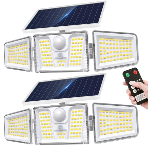 KOOPER Solar Motion Lights Outdoor, 210 LED Remote Solar Flood Lights 2PK