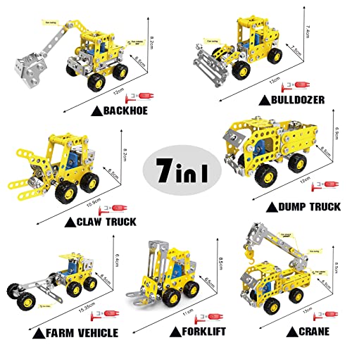Image of Ferthor Fun 7 in 1 STEM Toys,Creative Set for Boys Age 8-12,Learning Engineering Kids Building Blocks Model Kits,Metal Construction Toys for Kids 8 9 10 11 12+ Year Old(180PCS No Motor)
