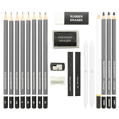 US-Art-Supply-20-Piece-Professional-Hi-Quality-Artist-Sketch-Set-in-Hard-Storage-Case-Sketch-Charcoal-Pencils-Pastel-Stumps-Eraser-Sharpeners