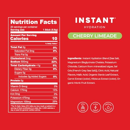 Image of Instant Hydration Sugar Free Electrolytes Powder Packets - Shawn Johnson Cherry Limeade Electrolyte Drink Mix & Travel Essentials - Boost Recovery, Brain Health, Muscle & Tissue Support - 20 Sticks