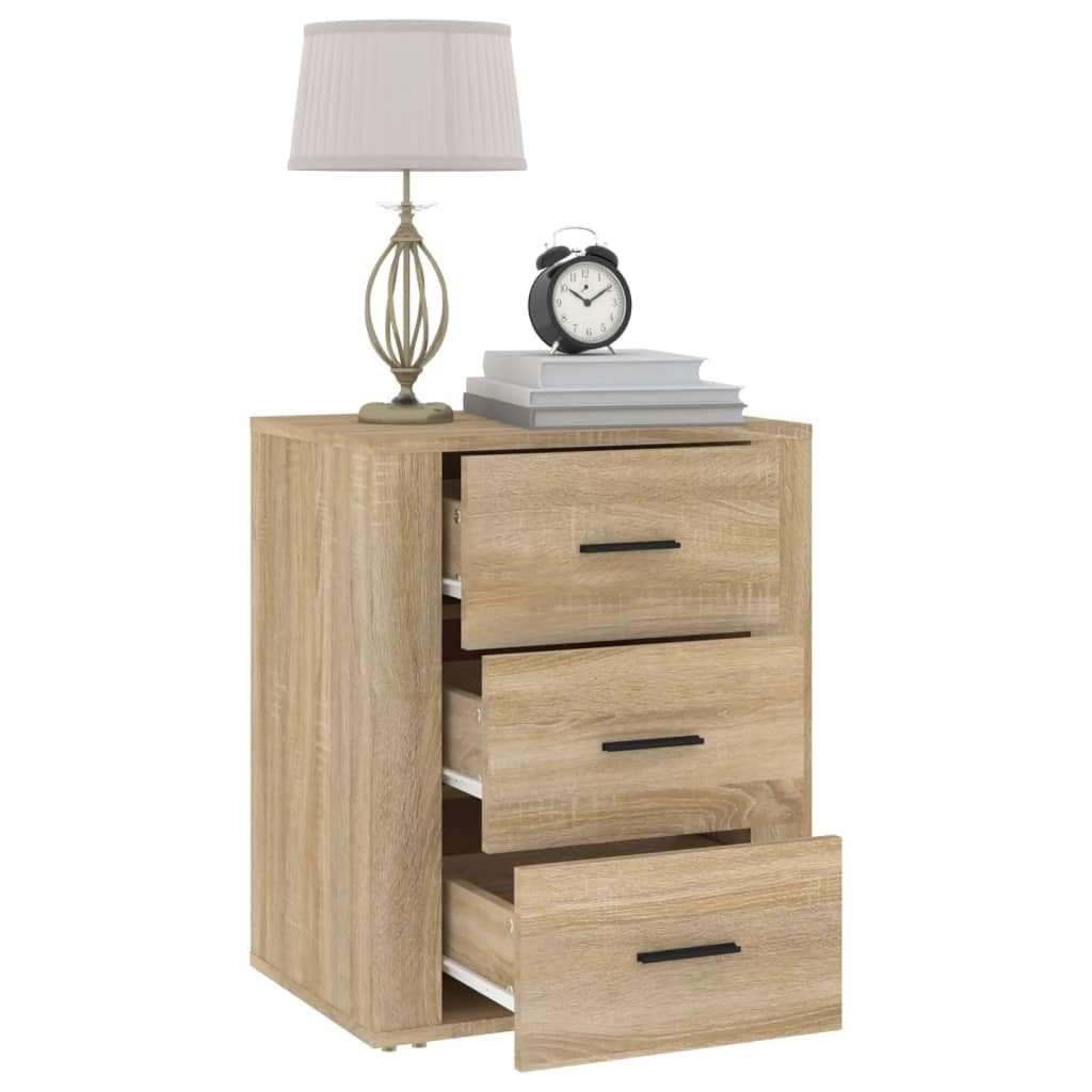 Comodino Chene Sonoma 3 Cassetti Legno Ingenierie | 50 x 36 x 60 cm, piano robusto, facile da pulire, fissaggio a parete incluso, manuale di montaggio