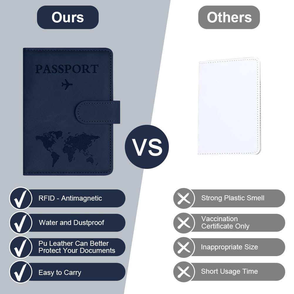 OFFCUP Funda Pasaporte, Porta Pasaporte con Bloqueo RFID, Cuero de PU Porta Documentos Viaje con Identificador De Maletas para Pasaportes Tarjetas Crédito Funda Tarjeta Identific (Azul Oscuro) — view 6