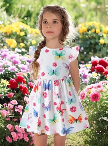 Girls Dress Kid Floral Ruffle Sleeve Unicorn Sundress Summer Toddler Girl Clothes Size 2-7 Years2