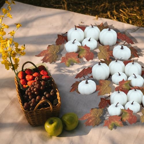 Image of Ghrdopy Fake Pumpkins, 8 Pcs White Artificial Pumpkins, Plastic Pumpkins for Thanksgiving Party Table Centerpiece Autumn Home Decoration-A
