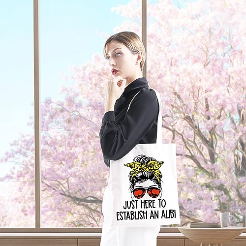 GJTIM True Crime Gift Seriel Killer Gift Just Here to Establish and Alibi Makeup Bag for Crime Show Fan(Alibi Tote)4