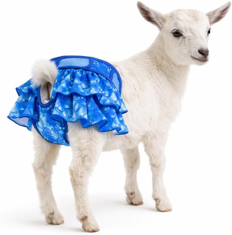 Goat Diaper for Female Goats, Reusable Goat Diaper Skirt with Adjustable Waist Fit, Tail Opening and Soft Layered Ruffle Design, Washable Baby Goat Diaper for Small Female Goats(Pink,S)