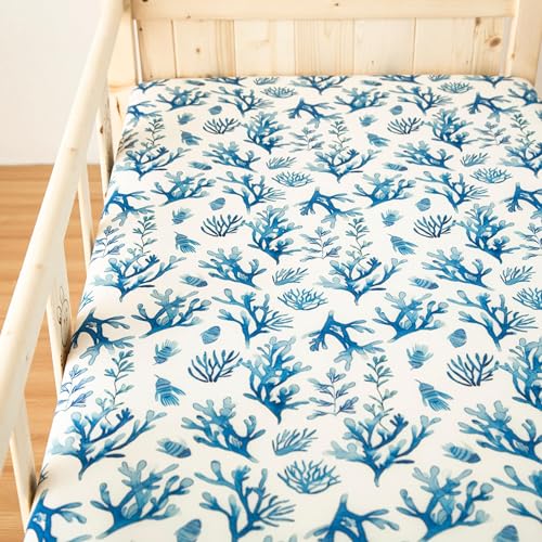 Image of SDIII 2 Pack Ocean Crib Sheets for Boys Girls 52x28 Stretchy Microfiber Jersey Knit Coral Fitted Crib Sheet for Standard Crib and Toddler Mattress