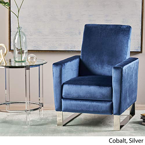 Sillón reclinable terciopelo azul con patas plateadas miniatura 4