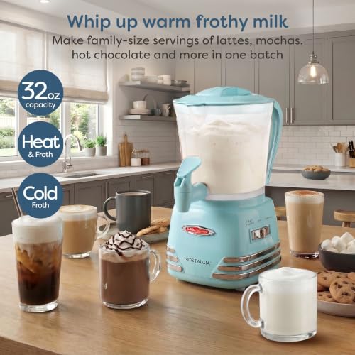 Image of Nostalgia NRHCM32WHT6A Retro 32-Ounce Hot Chocolate, Milk Frother, Cappuccino,Latte Maker and Dispenser