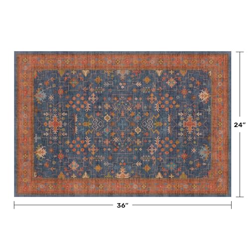 Image of Hazo Haus Washable 2x3 Entry Rug Front Door Indoor, Farmhouse Small Area Rugs for Kitchen, Bathroom, Entrance, Non Slip Rubber Backed, Perfect for Boho Decor (2x3 Navy Blue)
