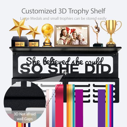 Image of Personalized Medal Holder with Name Display Rack for Awards Ribbons - Metal Custom Sports Race Plaques Hanger for Wall Mount Hold Up 63 Medal Hanger Display for Athlete Boy Girl Kid