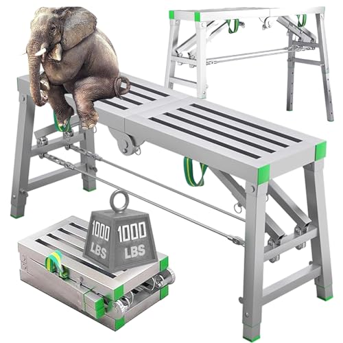 Fablestoryem Andaime dobrável portátil: Carga de 500 kg, altura ajustável, plataforma de trabalho de soldagem grossa de aço galvanizado, banco com degrau, escada doméstica, 120 x 30 cm