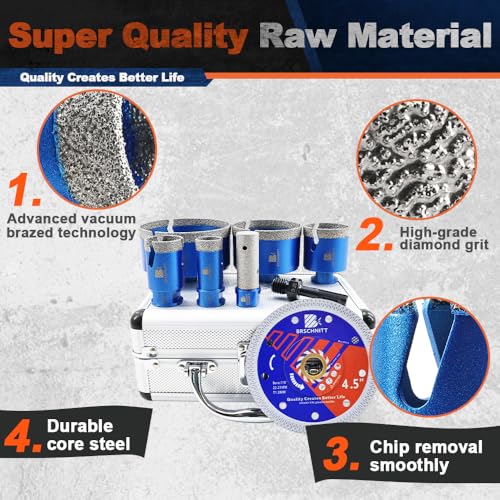 Image of Diamond Core Drill Bit Set - BRSCHNITT Tile Hole Saw Kit 1 inch 1-3 /8 inch2 inch 3 inch 4 inch& 4 /5 inch Finger Bit & for Porcelain Tile Ceramic Marble Granite &Diamond Blade