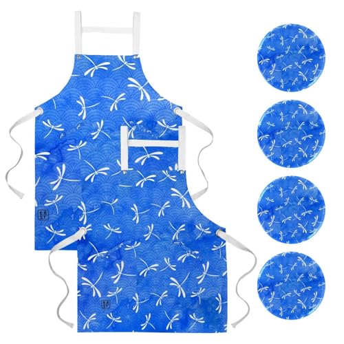 Lot de 2 tabliers de cuisine à motif japonais traditionnel avec 4 broches