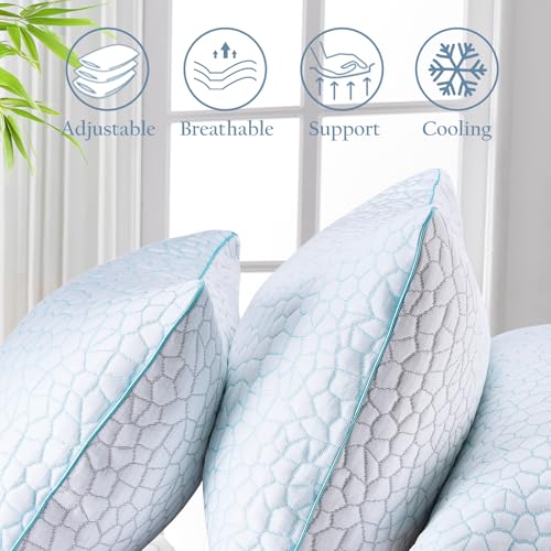 Luxe Linen Reversible Soft & Cooling Bed Pillow for Sleeping Set of 2, Queen Cozy Bamboo Rayon Pillow for Side, Back & Stomach Sleepers, PE Cooling Adjustable Shredded Memory Foam Pillows 20"*30" - Image 6