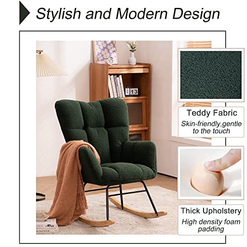 Krinana Teddy Fabric Nursery Rocking Chair, Rocker Armchair With Solid Wood Legs, Glider Chair Nursery With High Backrest For Living Room Apartment (Teddy Fabric,Green) #TOP4